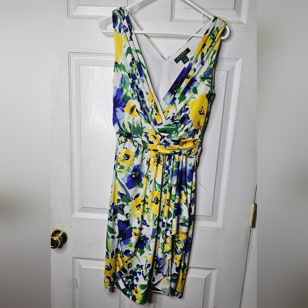 Ralph Lauren Floral Botanical Ruched Dress Size 12